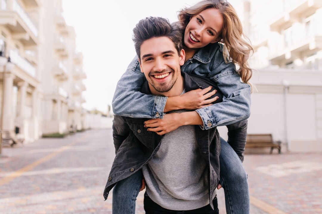 happy couple walking